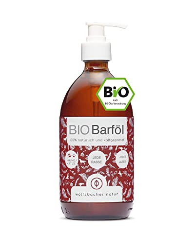 Futteröl für Hunde 500ml – 100% Bio Barföl - Natürlich und Vegan - Aus Leinöl, Hanföl, Nachtkerzenöl, Olivenöl, Kürbiskernöl, Chiaöl - Artgerechte Ernährung mit Omega 3-6-9, DE-ÖKO-060 von Wolfsbacher