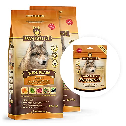 Wolfsblut - Wide Plain - 2 x 12,5 kg + 300 g Gratis Squashies Snack - Pferd - Trockenfutter - Hundefutter - Getreidefrei von Wolfsblut