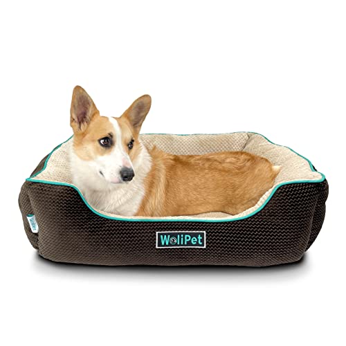 WoliPet Rechteckiges Hundebett, Haustiersofa, für mittelgroße Hunde, maschinenwaschbar, rutschfeste Unterseite (78,7 x 63,5 x 25,4 cm, L, Braun) von WoliPet