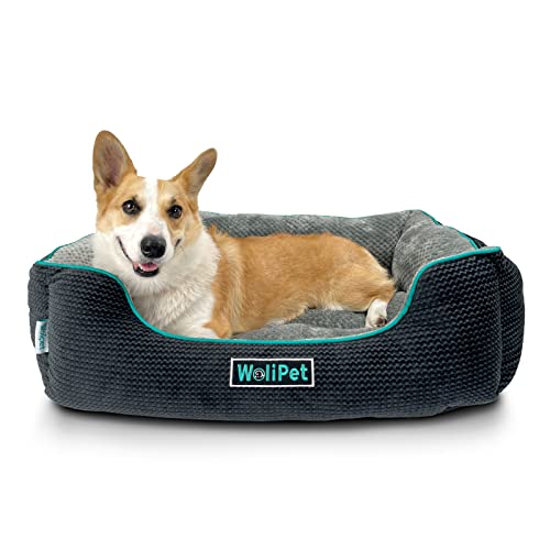 WoliPet Rechteckiges Hundebett, Haustiersofa, für mittelgroße Hunde, maschinenwaschbar, rutschfeste Unterseite (78,7 x 63,5 x 25,4 cm, L, Grau) von WoliPet