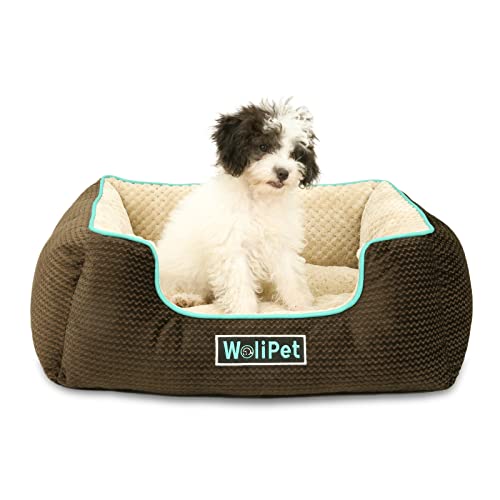 WoliPet Rechteckiges Hundebett für kleine und mittelgroße Katzen und Hunde, maschinenwaschbar, rutschfeste Unterseite, 63,5 x 53,3 x 22,9 cm, Braun von WoliPet