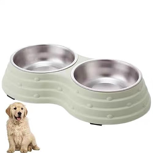 Wolike Pet Bowl Basic Dog Bowls Pet Bowl Anti Overturning and Anti Slip Double Bowl Dog Plate Cat Bowl Stainless Steel Water Bowl Bottom with Anti slip Pad (Green-Large) von Wolike