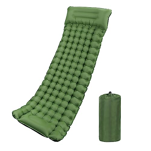 Isomatte Camping Selbstaufblasend Outdoor,WolinTek Aufblasbare Matratze Dick Wasserdicht Schlafmatte Selbstaufblasbare Luftmatratze mit Kissen Faltbar Iso Matte für Wandern Reisen Strand Zelt (Green) von WolinTek