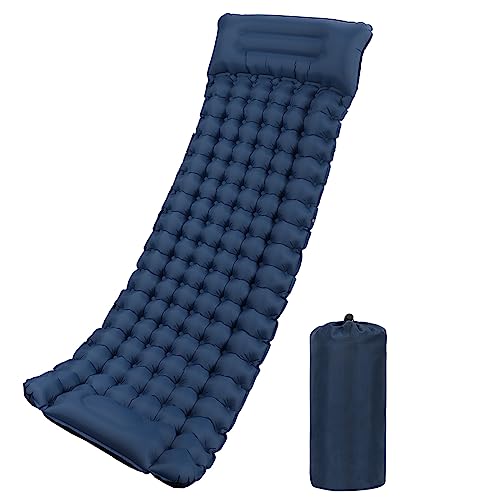 WolinTek Isomatte Camping Selbstaufblasend Outdoor, Aufblasbare Matratze Dick Wasserdicht Schlafmatte Selbstaufblasbare Luftmatratze mit Kissen Faltbar Iso Matte für Wandern Reisen Strand Zelt (Blue) von WolinTek