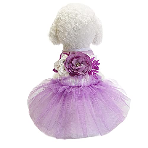 Wolyepor Prinzessin Hundekleid Strapse Layered Tutu Gaze Kleid Faltenrock für Hunde und Katzen (Groß, Blume Lila) von Wolyepor