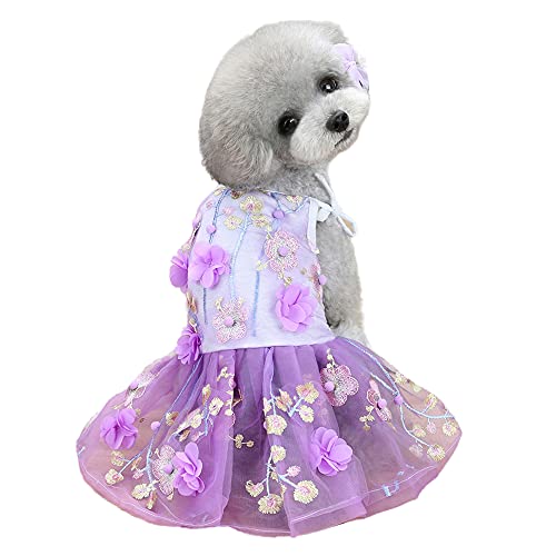 Wolyepor Spitzenkleid mit Blume, Prinzessin, für Hunde, niedlich, Stickerei, dreidimensional, Straps-Tutu, Gaze-Rock (klein, lila) von Wolyepor