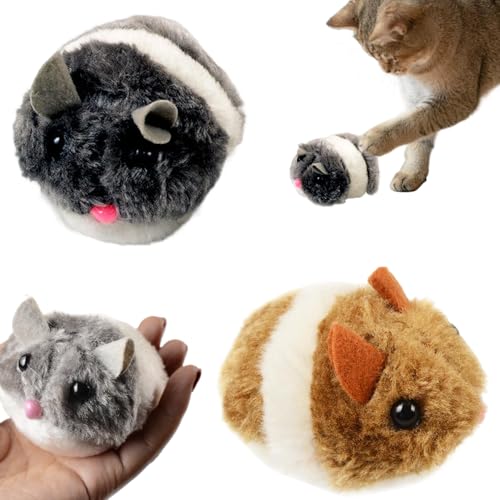 2pcs Katzenmausspielzeug, aufwickelte Katzenspielzeug, niedliche und plüschende interaktive Katzenspielzeug, Verfolgungsjagd & Stress-Relief-Katzenspielzeug für Innenkatzen, Geschenke für Katzenliebh von Womsclo