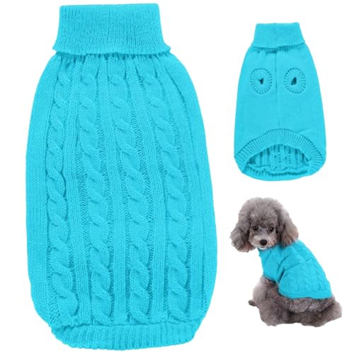 Haustierhund Rollkragenpullover Pullover, himmelblauer Haustier Winter warm gestrickter Pullover, Haustierhäkelmantel für kleine Hunde und Katzen (L), Hund Winterpullover, Hundepullover geeignet von Womsclo