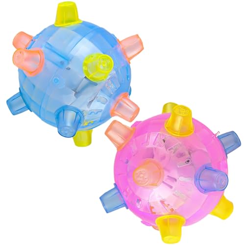 Womsclo 2pcs Sprungball für Hund, farbenfrohe interaktive Hundeprallkugel mit Licht und Musik für Innen- und Außenbereiche von Womsclo