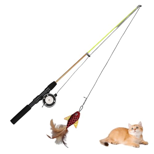 Womsclo Katzenstab Spielzeug Retractable Cat Fishing Pole Spielzeug Interaktives Spielzeug für Innenkatzen Katzen Spielzeug Federn Stab von Womsclo