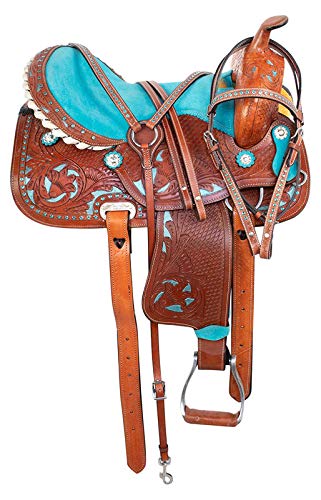 Wonder Wish Barrel Racing Westernpferd-Sattelzangen-Set, Kopfstütze, Zügel, Brustkragen, Premium-Leder von Wonder Wish