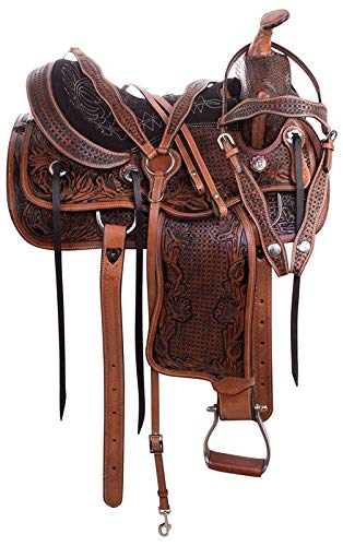 Wonder Wish Black Western Barrel Racing Leder-Vergnügen Trail Comfy Seat Horse Sattel Tack Paket von Wonder Wish