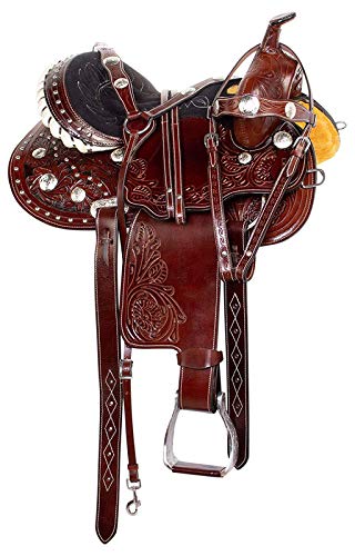 Wonder Wish Silver Barrel Racing Horse Sattel Western Show Premium Leder Zapfset Kopfstall Zügel Vorderzeug von Wonder Wish