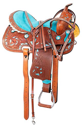 Wonder Wish Western Barrel Racing Sattel aus Leder, Türkis/Blau von Wonder Wish