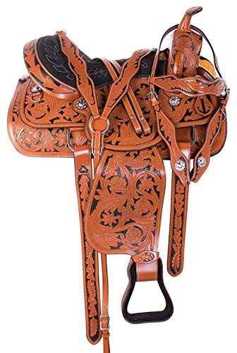 Wonder Wish Western Barrel Racing Schönes, handbemaltes schwarzes Inlay Show Leder Pferdesattel TACK Paket von Wonder Wish