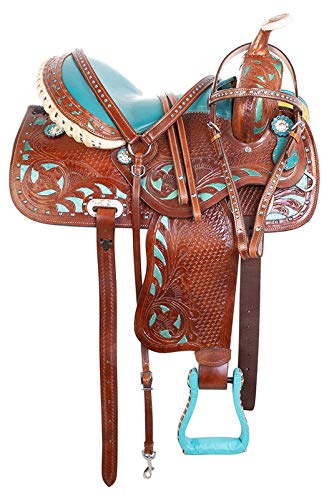 Wonder Wish Western Blue Show Barrel Racing Crystal Racer Leder Pferdesattel Trail Pleasure & TACK Set von Wonder Wish