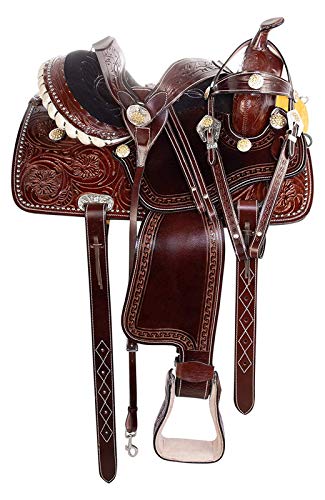 Wonder Wish Western Show Sattelzangen-Set, gelbe Kristalle, silberfarben, Nieten, Premium-Lederfass Racing Rodeo 14 15 16 17 von Wonder Wish