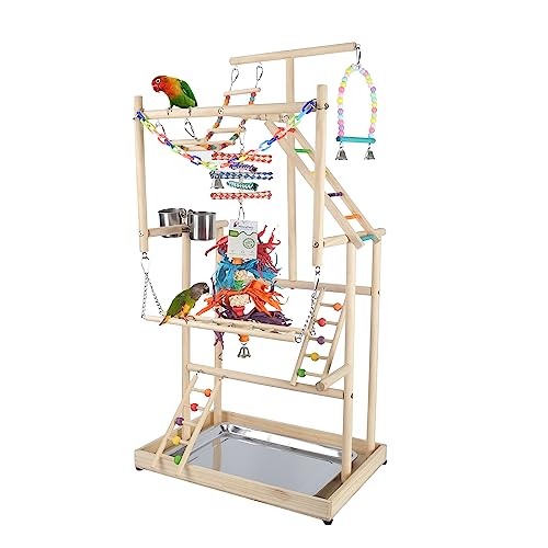 Großer Papageien-Spielplatz, 4 Ebenen, Vogel-Spielplatz, Nymphensittiche, Holz, Sitzstange, Fitnessstudio, Papageien-Spielständer, Vogel-Sitzstangen für Sittiche, Lovebirds Sittiche, Kakadus, Finken, von Wondwo