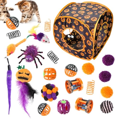 Wonsfuleu Kätzchenspielzeug für Hauskätzchen,Katzenspielzeug für Kätzchen - Halloween-Würfel-Katzenminze-Spielzeug-Set - Interaktives Kätzchenspielzeug, Versteckspielzeug, Federspielzeug für den von Wonsfuleu