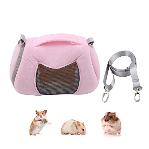 Wontee Hamster-Tragetasche, tragbare Outdoor-Reise-Handtasche mit verstellbarem einzelnem Schultergurt für Hamster, kleine Haustiere (Rosa) von Wontee