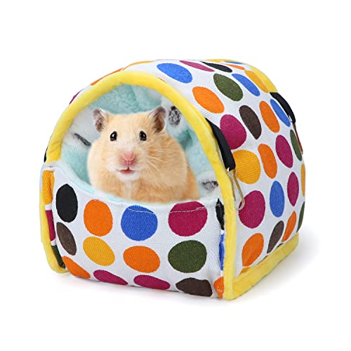 Wontee Hamsterbett Versteck Zuckergleiter Hängematte Kleintier Warm Bett Haus für Hamster Igel Zucker Glider Rennmäuse Mäuse (groß, bunte Punkte) von Wontee