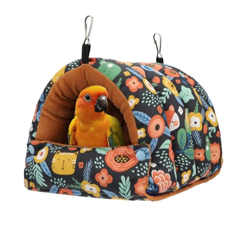 Wontee Vogelnesthaus Winter Warm Snuggle Hut Vogelbett Hängende Hängematte für Papageien Wellensittiche Sittiche Caique Senegal Nymphensittiche Sittiche (groß, schwarz) von Wontee