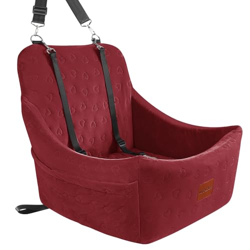 Hundeautositz für mittelgroßen Hund, Haustierreise-Autobett mit Sicherheitsgurt Channle, Abnehmbarer und waschbarer Autohundesitz mit verstellbaren Gurten, (Red, Medium) von Wooaidagg