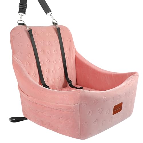 Hundeautositz für mittelgroßen Hund, Haustierreise-Autobett mit Sicherheitsgurt Channle, Abnehmbarer und waschbarer Autohundesitz mit verstellbaren Gurten, (Pink, Medium) von Wooaidagg