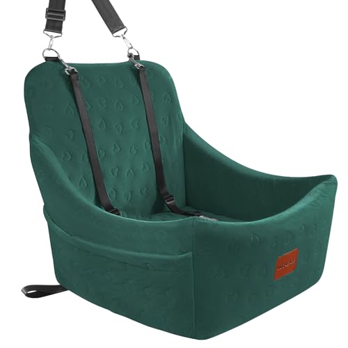 Hundeautositz für mittelgroßen Hund, Haustierreise-Autobett mit Sicherheitsgurt Channle, Abnehmbarer und waschbarer Autohundesitz mit verstellbaren Gurten, (Green, Medium) von Wooaidagg