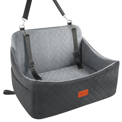 Wooaidagg Dog Car Seat for Large Size Dog,Super Soft Car Dog Bed Filling in Memory Foam and 3 Adjustable Straps,Washable Car Seat for Dogs with Safety Belt Loops and Storage Pocket(Black/Grey,Large) von Wooaidagg