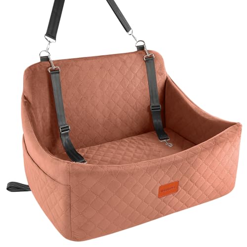 Wooaidagg Dog car seat for Large Dogs up to 55 lb,Super Soft fabic Filling in Memory Foam with Adjustable Straps and Two Safety Dog leashes,Fully Detachable and Washable (Brown, Large) von Wooaidagg