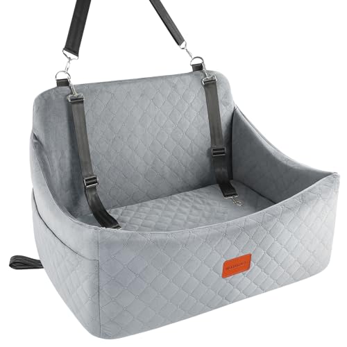 Wooaidagg Dog car seat for Large Dogs up to 55 lb,Super Soft fabic Filling in Memory Foam with Adjustable Straps and Two Safety Dog leashes,Fully Detachable and Washable (Grey, Large) von Wooaidagg