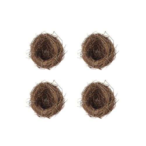 Wooauto Künstliches Vogelnest, 4PCS 20/15/12/10/8/6cm Rattan Vogelnester Rattan Nest Dekoration Kreatives Vogelnest mit Eiern Gartendekoration für Natur Haus Festival Atmosphäre Parkdekor von Wooauto