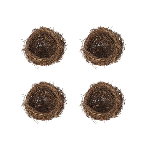 Wooauto Künstliches Vogelnest, 4PCS 20/15/12/10/8/6cm Rattan Vogelnester Rattan Nest Dekoration Kreatives Vogelnest mit Eiern Gartendekoration für Natur Haus Festival Atmosphäre Parkdekor von Wooauto