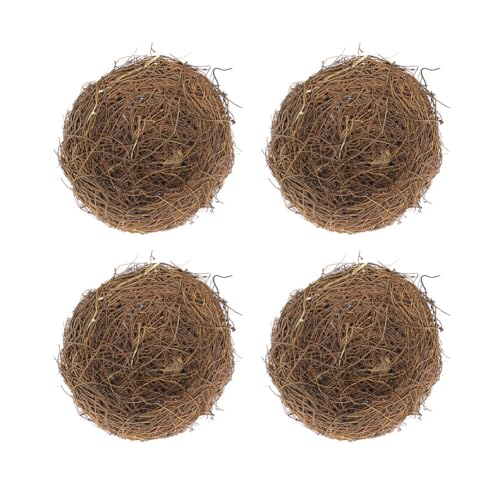 Wooauto Künstliches Vogelnest, 4PCS 20/15/12/10/8/6cm Rattan Vogelnester Rattan Nest Dekoration Kreatives Vogelnest mit Eiern Gartendekoration für Natur Haus Festival Atmosphäre Parkdekor von Wooauto