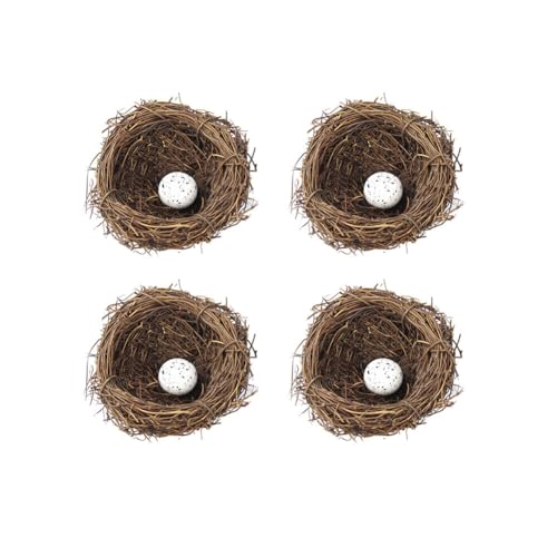 Wooauto Künstliches Vogelnest, 4PCS 20/15/12/10/8/6cm Rattan Vogelnester Rattan Nest Dekoration Kreatives Vogelnest mit Eiern Gartendekoration für Natur Haus Festival Atmosphäre Parkdekor von Wooauto