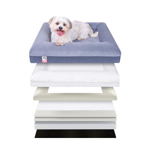 Hochwertiges, wasserdichtes orthopädisches Hundebett für kleine Hunde, aus Samt, 73,7 x 58,4 x 15,2 cm, kleines Hundebett, erhöhtes Hundebett, waschbarer Bezug, Grau von Woof Big