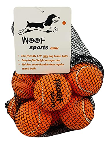 Woof Sports Mini-Tennisbälle für Hunde, 4,5 cm, 25% Dicker als EIN normaler Tennisball. Umweltfreundliche Bälle und Netz-Tragetasche, Orange, 12 Stück Ideal für Kleine Hunde von Woof Sports