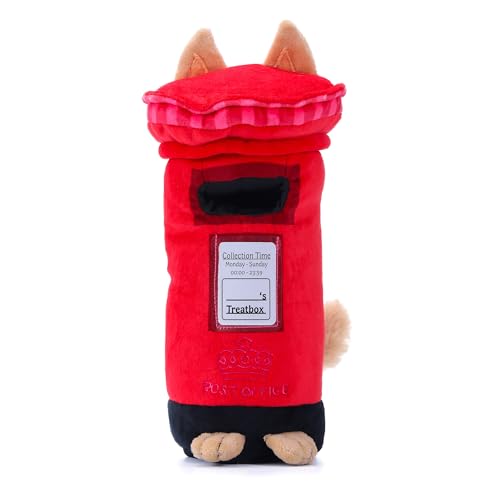Woof² British Postbox Hundespielzeug mit Quietschelement, weiches Plüsch, langlebig, niedliches und lustiges Spielzeug für interaktives Spielen, Verstecken von Leckerlis und Futter für von Woof²