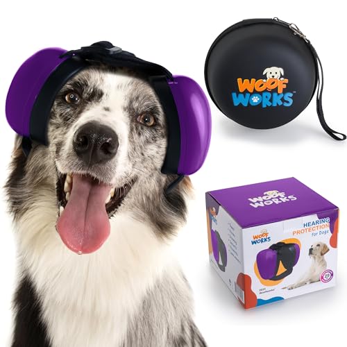 WoofWorks Hundeohrenschützer für Lärmschutz und Feuerwerk, Noise Cancelling Kopfhörer für Hunde, 29dB Hundeohrenschützer, Hundeohrstöpsel für Gehörschutz vor Donner Reduzieren Sie Angst (L, Lila) von WoofWorks