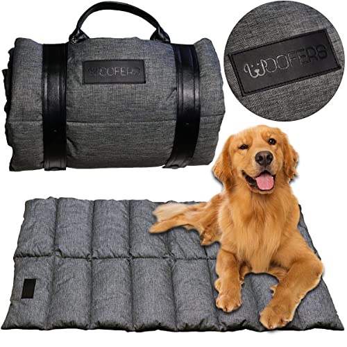 Woofers® tragbares Outdoor & Indoor Hundebett/Hundematte/Hundedecke 110cm*70cm mit eingebautem Griff und Bänderbeißschutz – wasserdichte Hundedecke für Unterwegs – Große & mittelgroße Hunde von Woofers