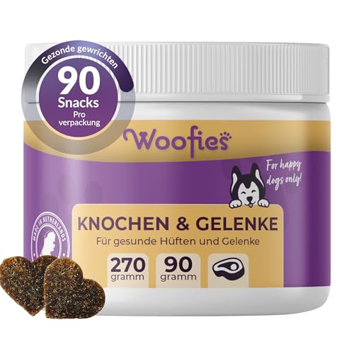 Woofies - Hip & Joint für Hunde als Süßigkeiten - Hüfte & Gelenke Mischung mit Grünlippmuschel, Glucosamin, Chondroitin und MSM - Alternative zu Tabletten - 90 Chews - Rindergeschmack von Woofies