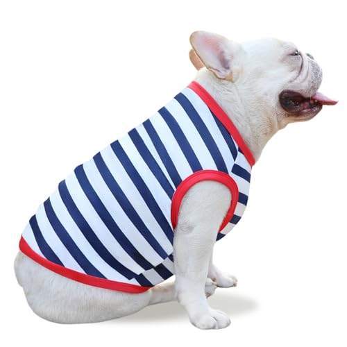 WoofsWish Kühlweste für Hunde, französische Bulldogge, Sommerkleidung, gestreift, für mittelgroße Hunde, einfaches Tanktop, ärmellos, Hundebekleidung von WoofsWish