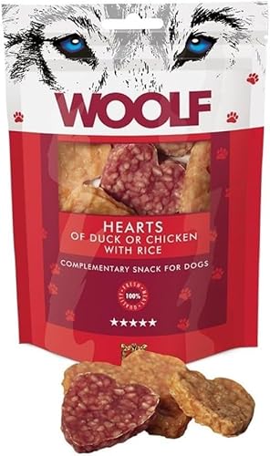 Sparpack 10x100gr - Woolf Snacks von Ente und Huhn für Hunde - Leckerlis, Natürliche herzförmige Leckerlis für Hunde von Woolf