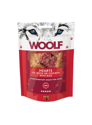 Woolf Hund Snacks 100g - Herzen von Ente oder Huhn mit Reis von Woolf