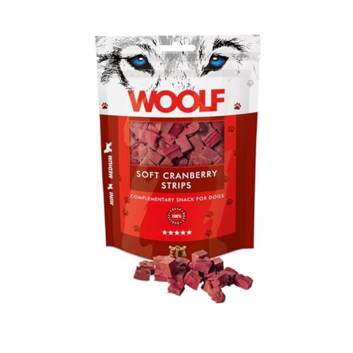 Woolf Snack Hund Cranberry (Moosbeeren) Streifen (Cranberry, 10 x 100g) von Woolf