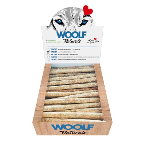 Woolf Snack Naturals Stäbchen für Rindfleisch und Bauch, 22 cm, Box 50 Stück von Woolf