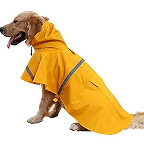 WORDERFUL Regenmantel für große Hunde, verstellbar, wasserdicht, Regenjacke, Poncho mit Streifen, reflektierend, für große Hunde (Gelb, Größe L von Worderful