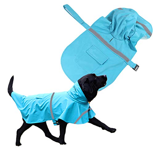 Worderful Großer Hunde-Regenmantel, verstellbar, wasserdicht, Regenjacke, Poncho mit Streifen, reflektierend, für große Hunde (Blau, XXL von Worderful