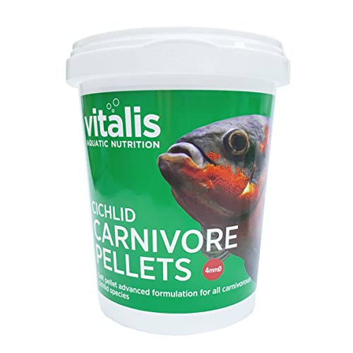 Vitalis Cichlid Carnivore PELLETS 4mm für fleischfressende Cichliden Buntbarsche | Granulat Fischfutter für Aquarium & Teich | Pellets Cichlidenfutter Fischfutter mit natürlichen Farbverstärkern von Vitalis Aquatic Nutrition